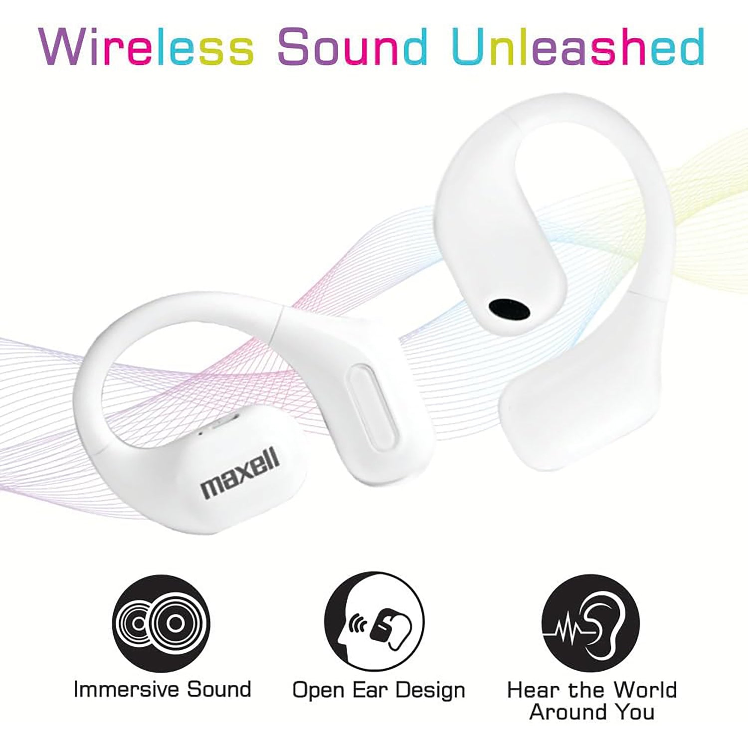 Maxell OHS Pro Bluetooth Open-Ear Earhooks with Mics and Light-up Charging Case, Secure and Comfortable Fit, up to 18 Hours of Play Time