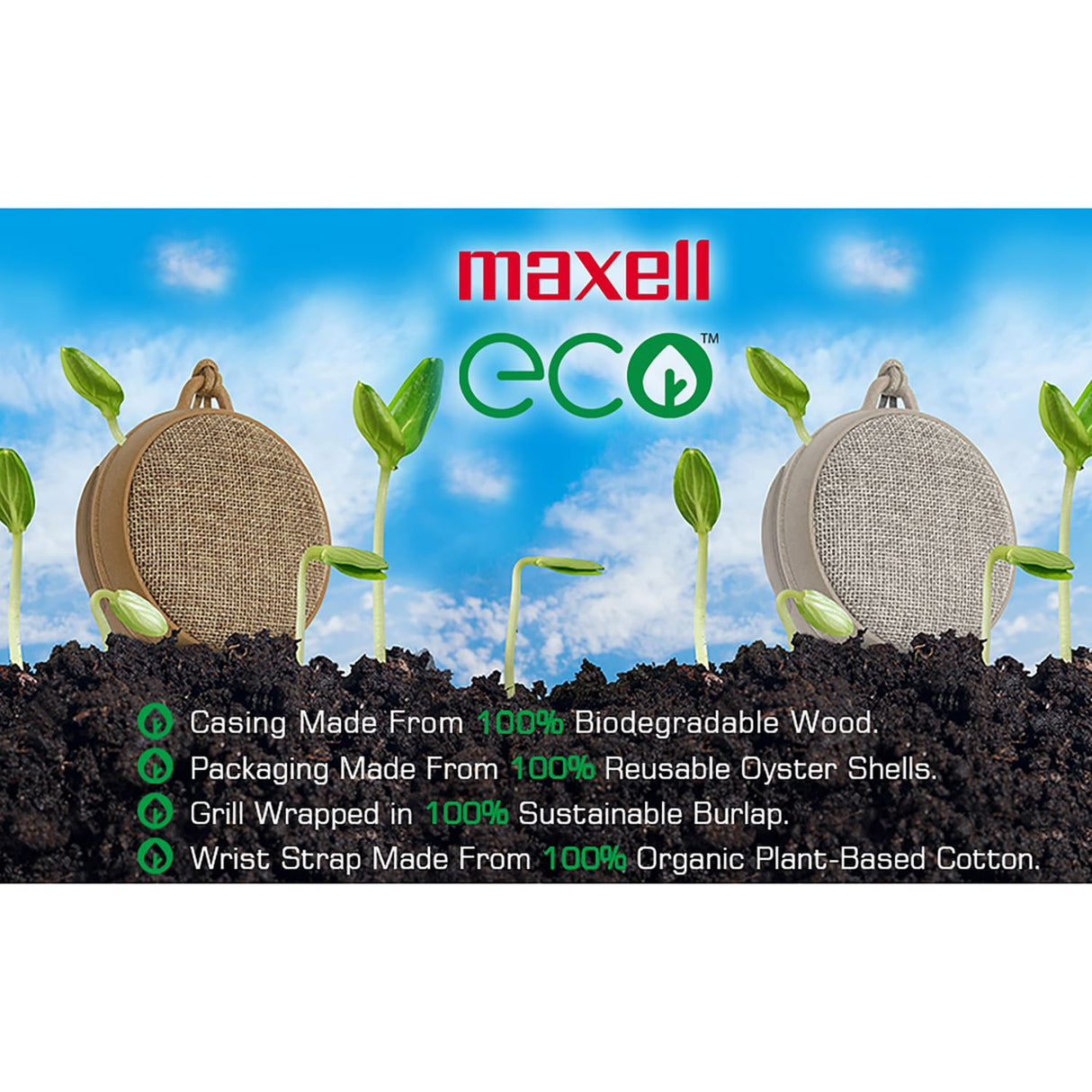 Maxell 3-Watt ECO Portable Bluetooth Rechargeable Speaker with Natural Wood Casing, Aux In, IPX7 Waterproof, up to 7 Hours of Play Time, Dark Wood