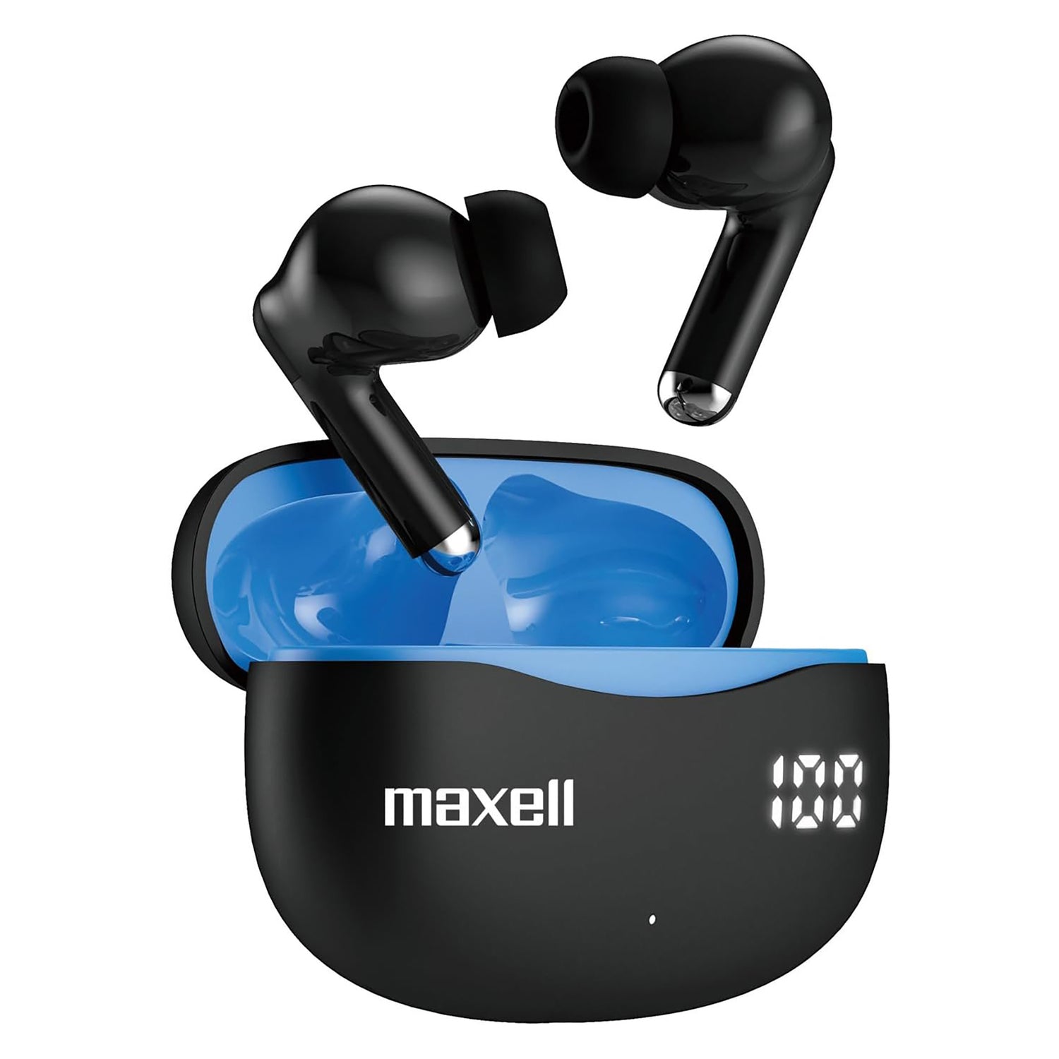 Maxell Bass 13 TWS Bluetooth In-Ear Earbuds with Mics and Charging Case, ANC, ENC, Digital Battery Life Display on Case, up to 20 Hours of Play Time