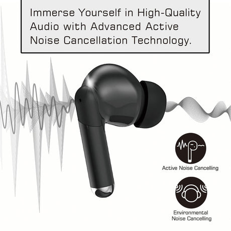 Maxell Bass 13 TWS Bluetooth In-Ear Earbuds with Mics and Charging Case, ANC, ENC, Digital Battery Life Display on Case, up to 20 Hours of Play Time