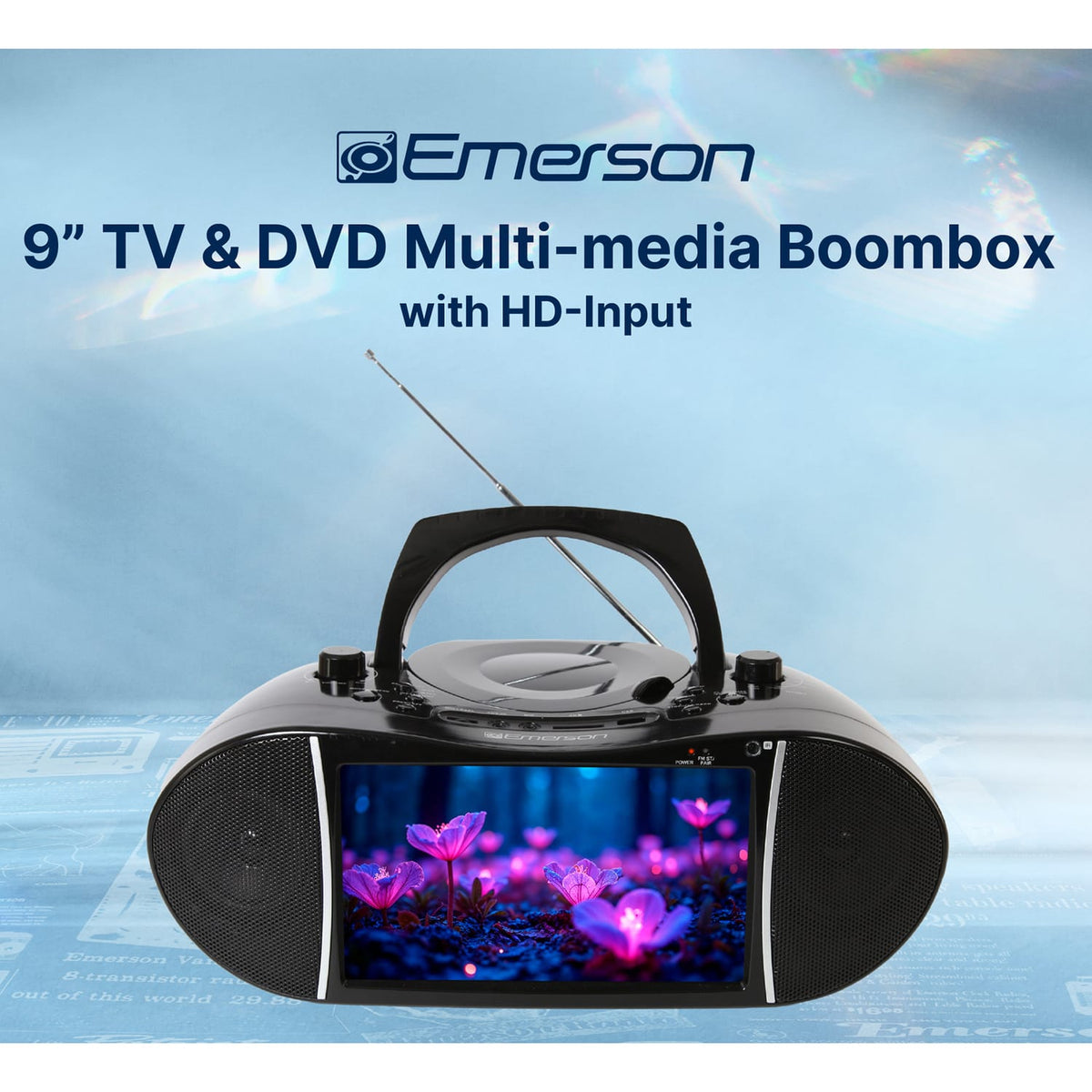 Emerson Combo 9-In. TV and Bluetooth DVD/CD/USB/AM FM Radio Boom Box, HDMI Input and Remote, EDL-2901