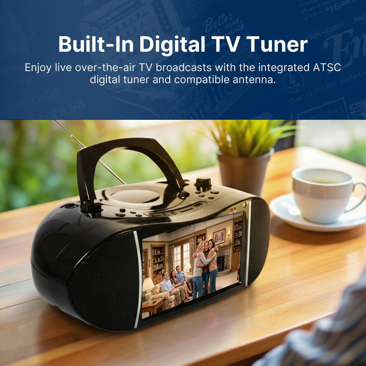 Emerson Combo 9-In. TV and Bluetooth DVD/CD/USB/AM FM Radio Boom Box, HDMI Input and Remote, EDL-2901
