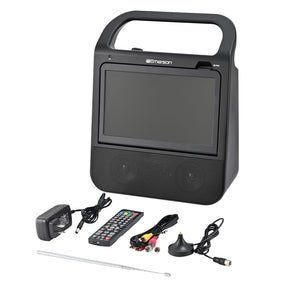 Emerson Combo 10-In. Portable TV and Bluetooth In/Out DVD/CD/USB/FM Radio Boom Box System, HDMI Input, Mic Input, and Remote, EDL-3000