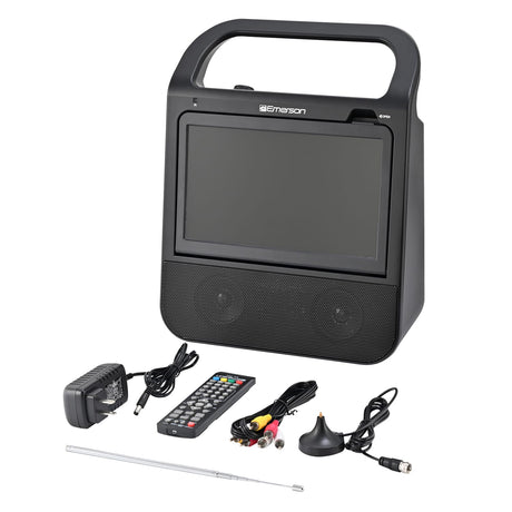 Emerson Combo 10-In. Portable TV and Bluetooth In/Out DVD/CD/USB/FM Radio Boom Box System, HDMI Input, Mic Input, and Remote, EDL-3000