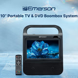 Emerson Combo 10-In. Portable TV and Bluetooth In/Out DVD/CD/USB/FM Radio Boom Box System, HDMI Input, Mic Input, and Remote, EDL-3000