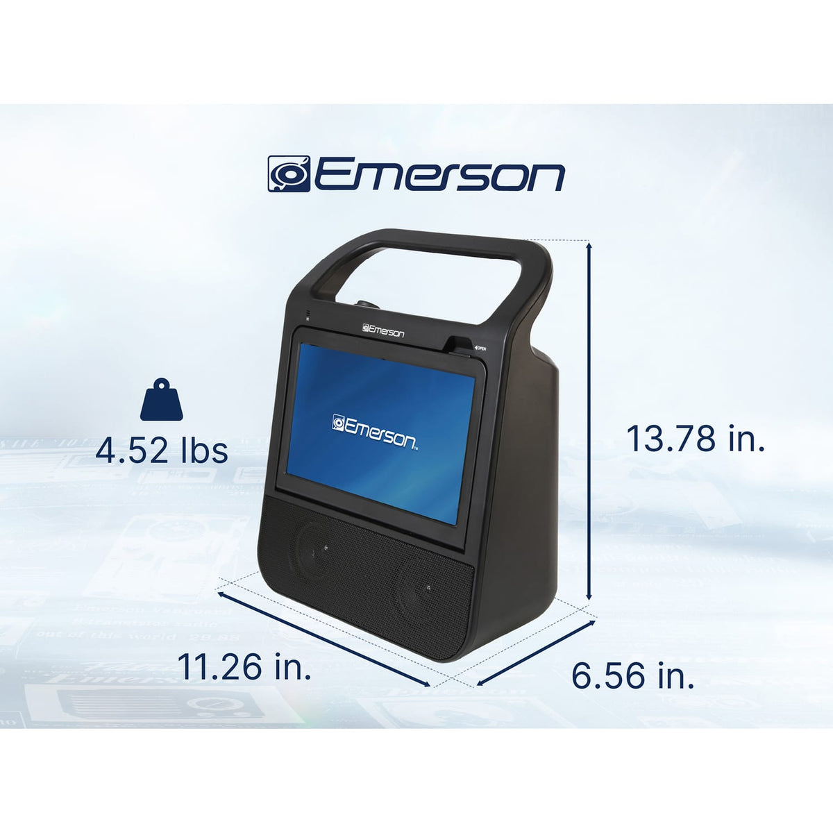 Emerson Combo 10-In. Portable TV and Bluetooth In/Out DVD/CD/USB/FM Radio Boom Box System, HDMI Input, Mic Input, and Remote, EDL-3000