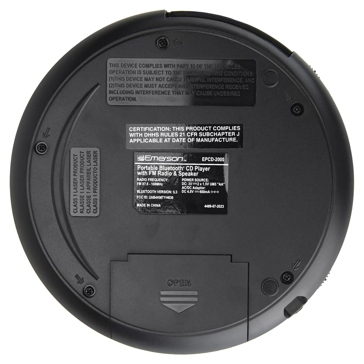 Emerson Portable CD Player with Speaker, FM Radio, Earbuds, and Bluetooth Out, Black, EPCD-2000