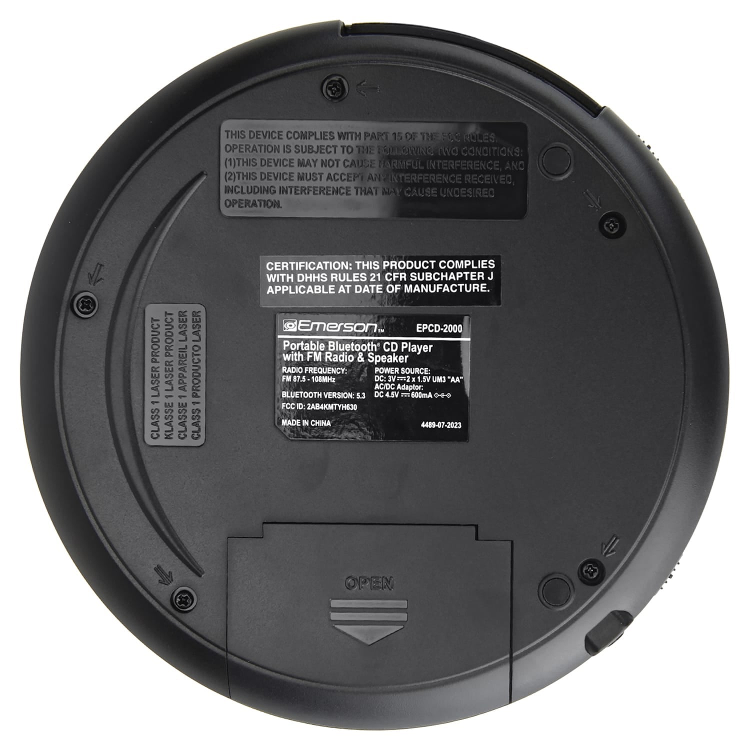 Emerson Portable CD Player with Speaker, FM Radio, Earbuds, and Bluetooth Out, Black, EPCD-2000