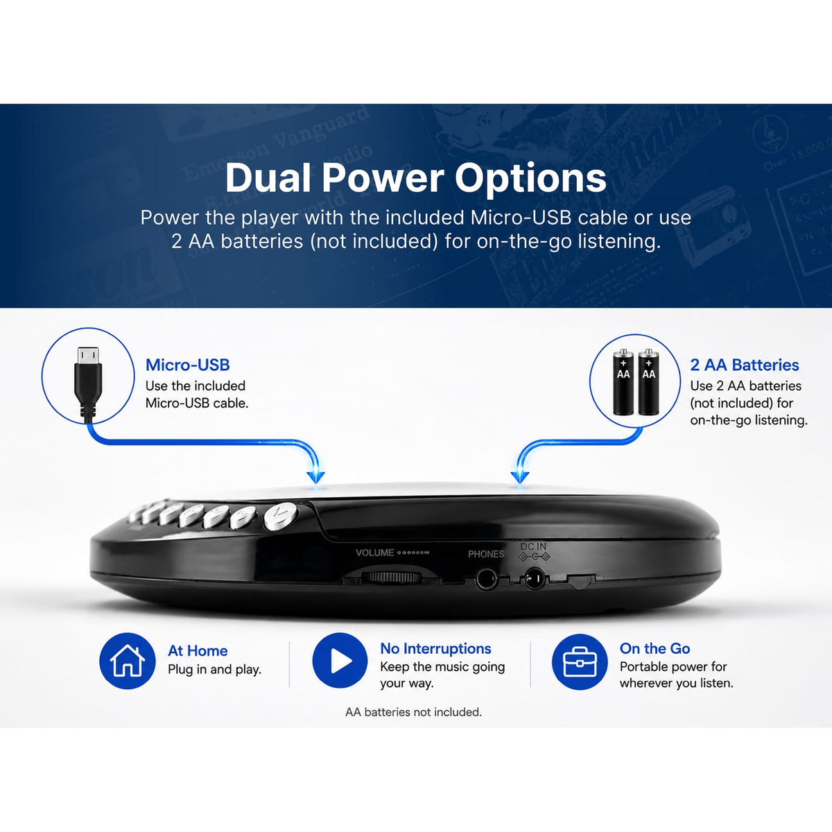 Emerson Portable CD Player with FM Radio, Earbuds, and AudioStream/Bluetooth Out, EPCD-2003