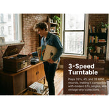 RCA Victor 10-Watt Roxbury 3-Speed Belt-Drive Manual 8-in-1 Turntable Music Center, Bluetooth, CD/Cassette/AM FM/USB/Aux, AudioStream, Mahogany