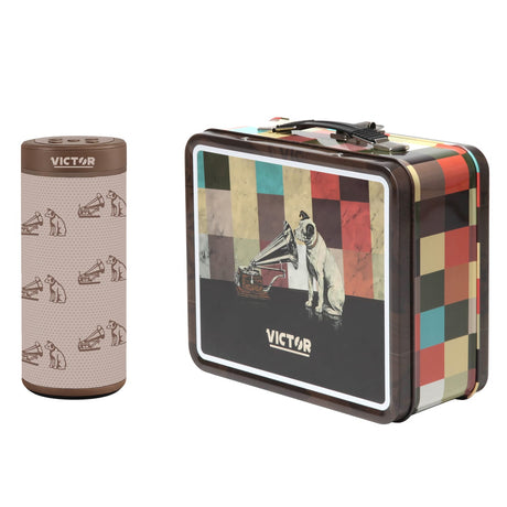 Victor Portable Bluetooth Speaker with Bonus Pack of Exclusive Metal Retro Lunch Box, TWS, microSD Card Input, FM Radio, up to 3 Hours Play time