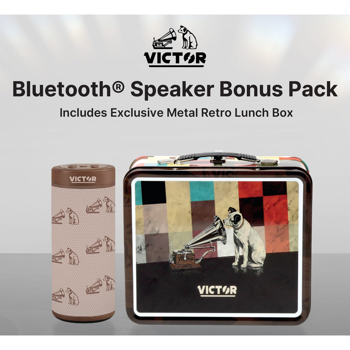Victor Portable Bluetooth Speaker with Bonus Pack of Exclusive Metal Retro Lunch Box, TWS, microSD Card Input, FM Radio, up to 3 Hours Play time