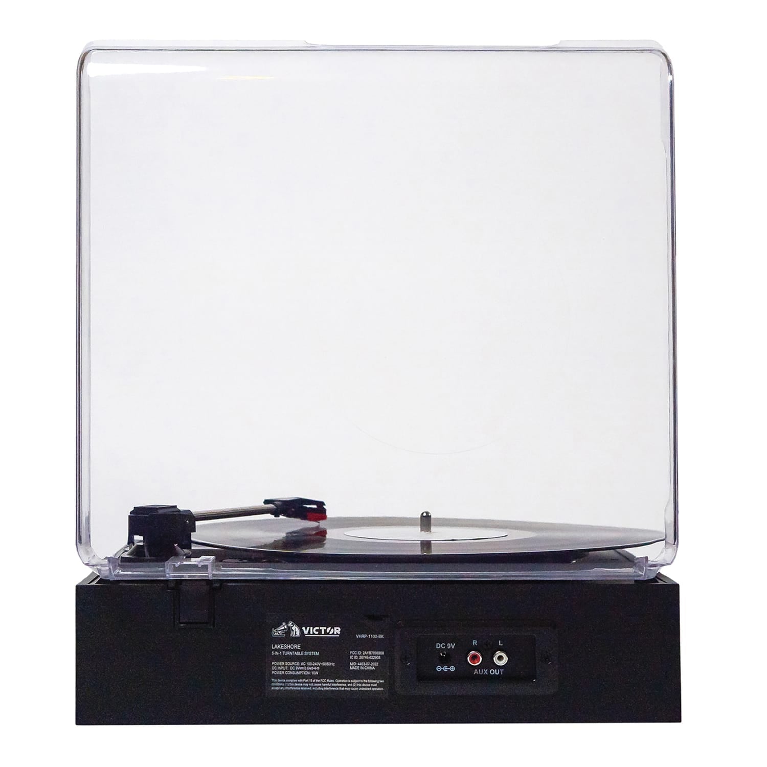 Victor 2-Watt Lakeshore 3-Speed Belt-Drive Manual Retro Turntable with Built-in Speakers, Bluetooth In/Out, USB/Aux, and 45 RPM Adapter, VHRP-1100