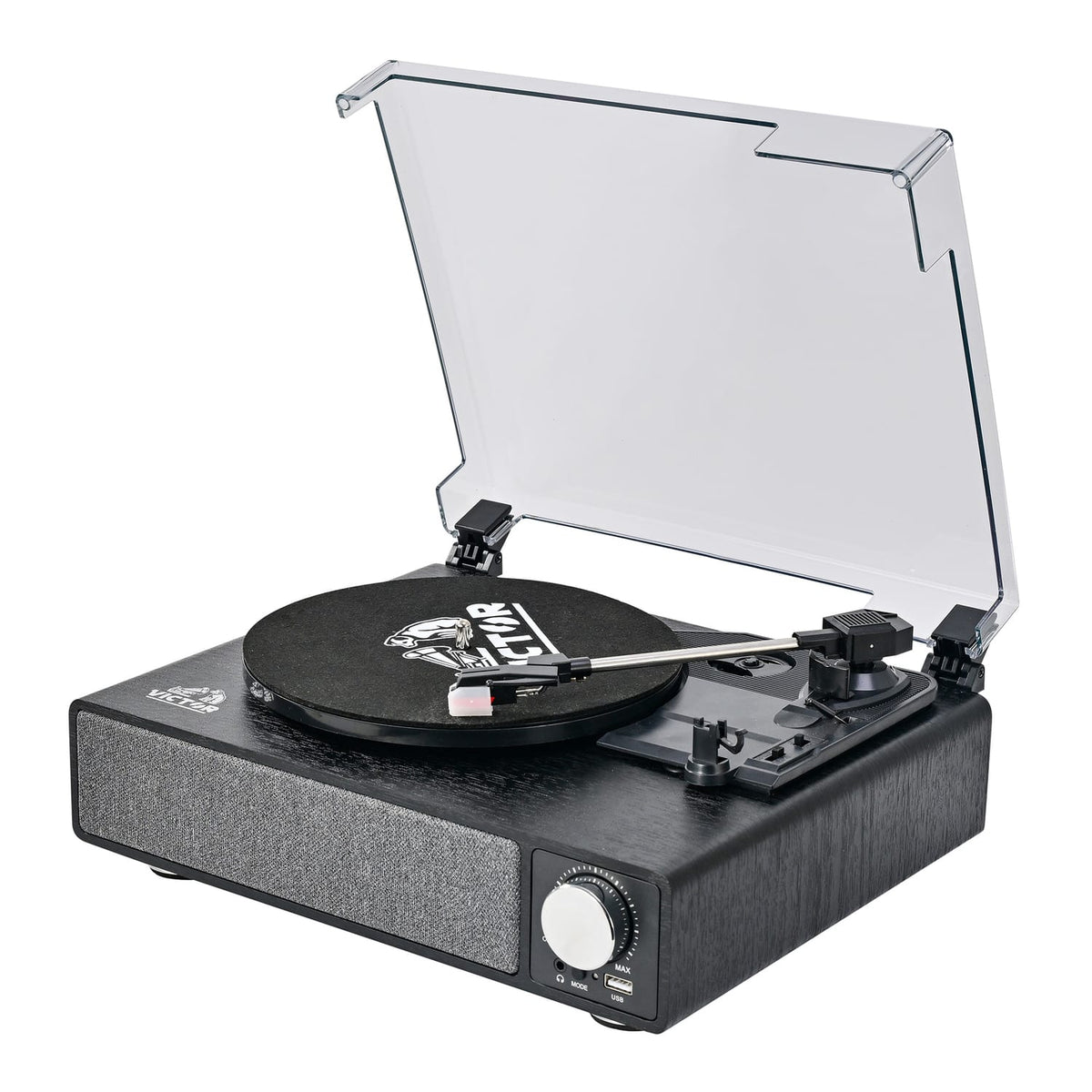Victor 6-Watt Amherst 3-Speed Belt-Drive Manual All-in-One Turntable with Built-in Speakers, Bluetooth, AudioStream, USB, 45 RPM Adapter