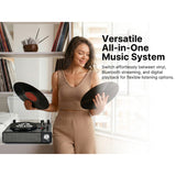 Victor 6-Watt Amherst 3-Speed Belt-Drive Manual All-in-One Turntable with Built-in Speakers, Bluetooth, AudioStream, USB, 45 RPM Adapter