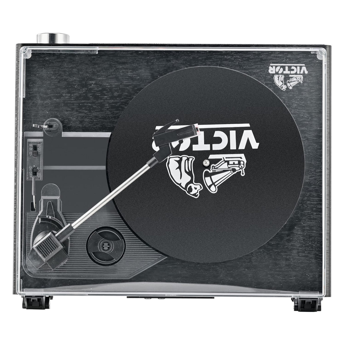 Victor 6-Watt Amherst 3-Speed Belt-Drive Manual All-in-One Turntable with Built-in Speakers, Bluetooth, AudioStream, USB, 45 RPM Adapter