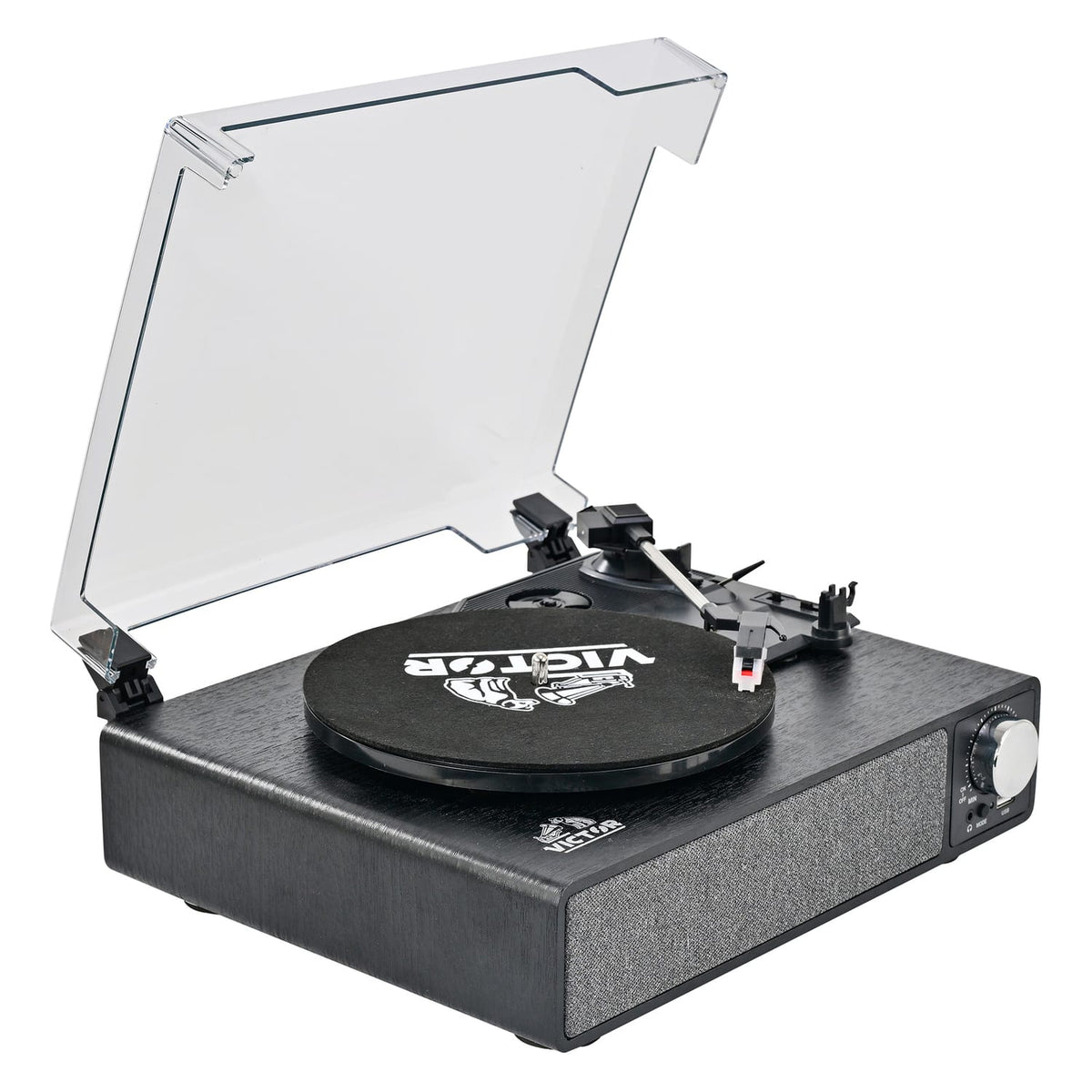Victor 6-Watt Amherst 3-Speed Belt-Drive Manual All-in-One Turntable with Built-in Speakers, Bluetooth, AudioStream, USB, 45 RPM Adapter