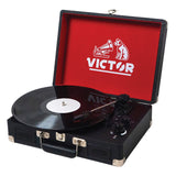 Victor 2-Watt Metro 3-Speed Belt-Drive Manual Suitcase Turntable with Built-in Speakers, Bluetooth In/Out, Aux In, and 45-RPM Adapter, Black