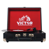 Victor 2-Watt Metro 3-Speed Belt-Drive Manual Suitcase Turntable with Built-in Speakers, Bluetooth In/Out, Aux In, and 45-RPM Adapter, Black