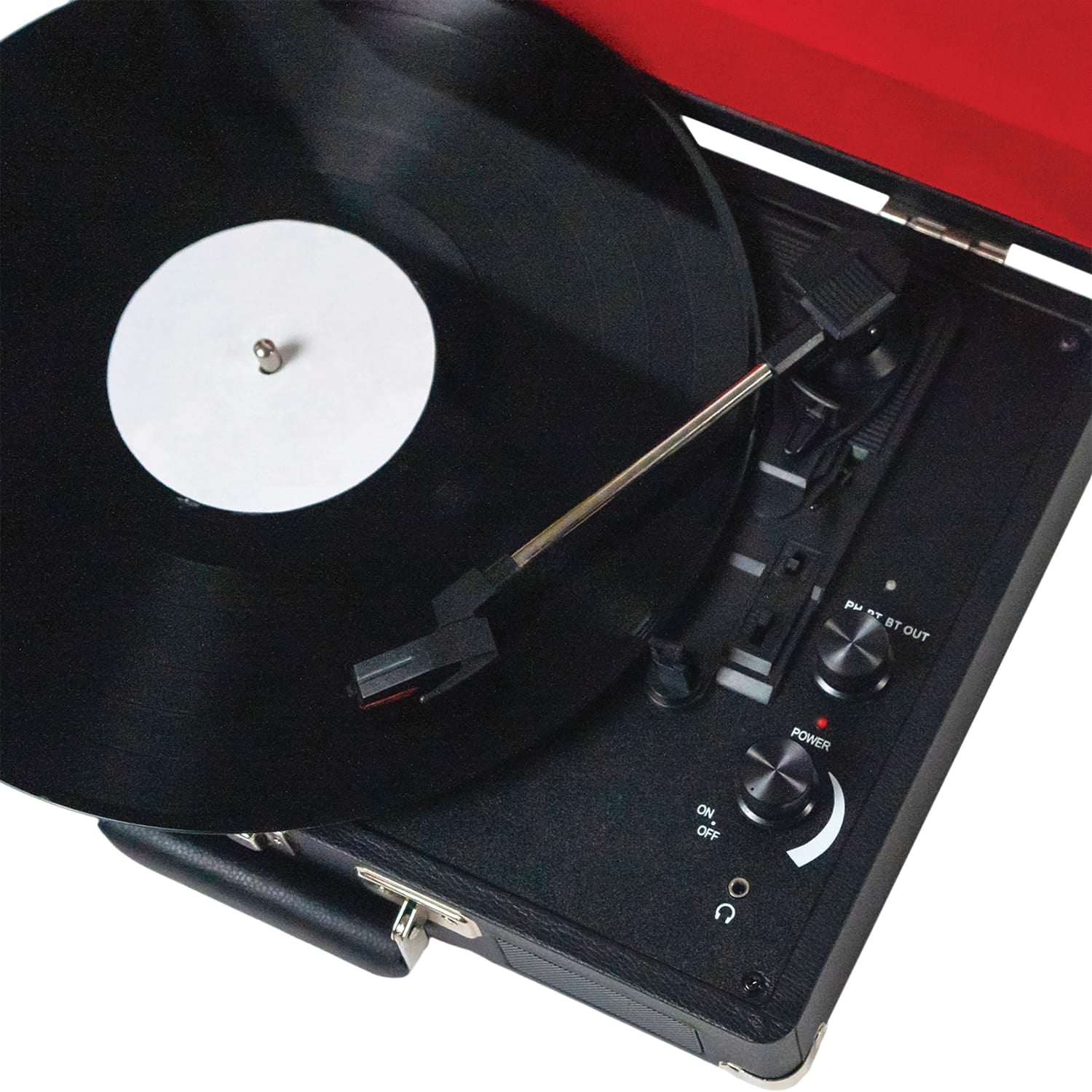 Victor 2-Watt Metro 3-Speed Belt-Drive Manual Suitcase Turntable with Built-in Speakers, Bluetooth In/Out, Aux In, and 45-RPM Adapter, Black