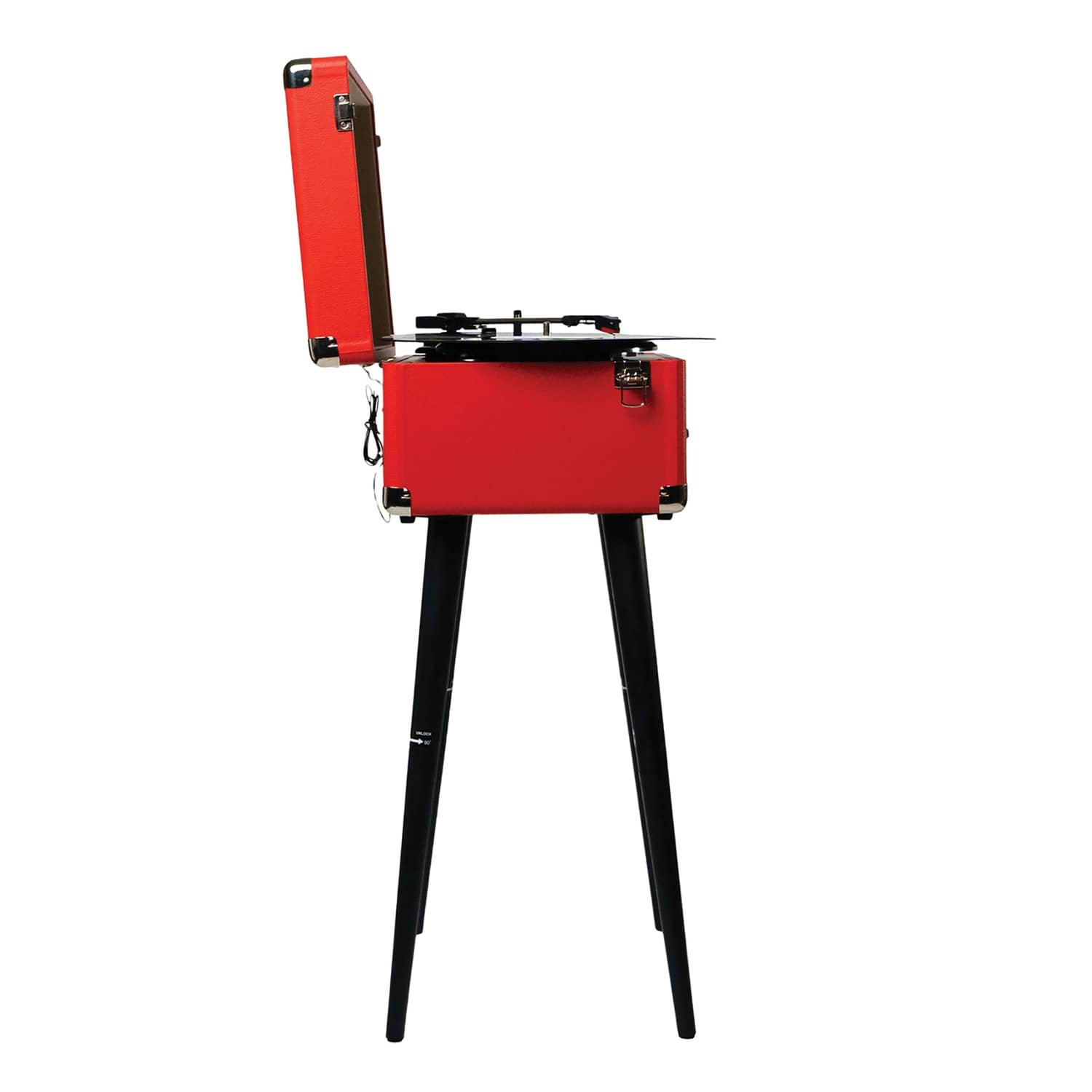 Victor 6-Watt Andover 3-Speed Belt-Drive Manual Suitcase Turntable with Built-in Speakers, Bluetooth In/Out, FM, 45 Adapter, and Legs, Red