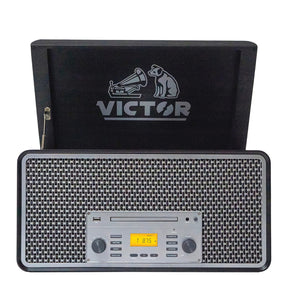 Victor 4-Watt Monument 3-Speed Belt-Drive Manual Turntable with Built-in Speakers, Bluetooth In/Out, CD/Cassette Players, AM/FM, and 45 Adapter