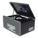 Victor 4-Watt Monument 3-Speed Belt-Drive Manual Turntable with Built-in Speakers, Bluetooth In/Out, CD/Cassette Players, AM/FM, and 45 Adapter