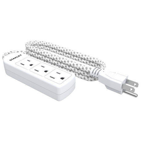 Stanley 3-AC Outlet PowerMAX 3 Mini Power Strip, 1.5-Ft. Braided Fabric Cord with Straight Plug, 30000