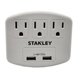 Stanley PlugMax Grounded Wall Tap, 3 Outlets and 2 USB-A Ports, 30407