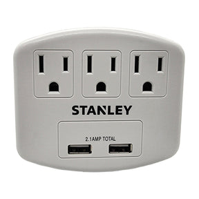 Stanley PlugMax Grounded Wall Tap, 3 Outlets and 2 USB-A Ports, 30407