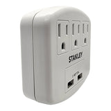 Stanley PlugMax Grounded Wall Tap, 3 Outlets and 2 USB-A Ports, 30407