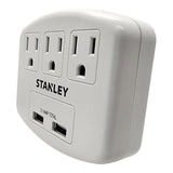 Stanley PlugMax Grounded Wall Tap, 3 Outlets and 2 USB-A Ports, 30407