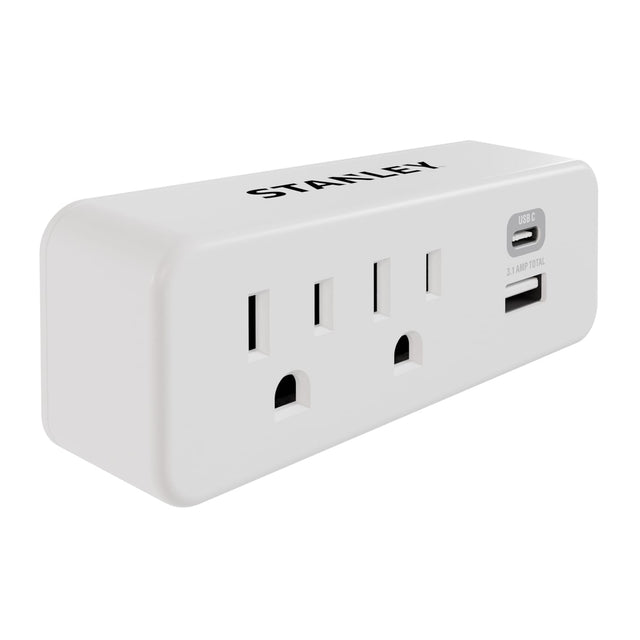 Stanley 2-AC Outlet 2-USB Port PlugMax Wall Tap Adapter and USB Charger, 30422
