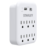 Stanley 6-AC Outlet 2-USB Port 1200-Joules SurgePro 1200 USB Extreme Surge Protector Wall Tap Adapter with Integrated Phone Shelf, 30426
