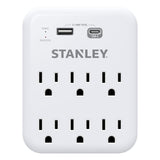 Stanley 6-AC Outlet 2-USB Port 1200-Joules SurgePro 1200 USB Extreme Surge Protector Wall Tap Adapter with Integrated Phone Shelf, 30426