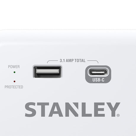 Stanley 6-AC Outlet 2-USB Port 1200-Joules SurgePro 1200 USB Extreme Surge Protector Wall Tap Adapter with Integrated Phone Shelf, 30426