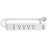 Stanley 4-AC Outlet 2-USB Port 600-Joules SurgeMax Surge Protector Power Strip with PD, 6-Ft. Fabric-Braided Cord with Low-Profile Plug, 33253