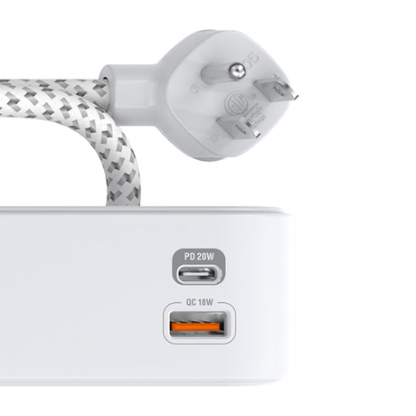 Stanley 4-AC Outlet 2-USB Port 600-Joules SurgeMax Surge Protector Power Strip with PD, 6-Ft. Fabric-Braided Cord with Low-Profile Plug, 33253