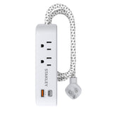 Stanley 2-AC Outlet 2-USB Port 300-Joules SurgeMax Surge Protector Power Strip with PD, 6-Ft. Fabric-Braided Cord with Low-Profile Plug, White