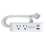 Stanley 2-AC Outlet 2-USB Port 300-Joules SurgeMax Surge Protector Power Strip with PD, 6-Ft. Fabric-Braided Cord with Low-Profile Plug, White