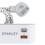 Stanley 2-AC Outlet 2-USB Port 300-Joules SurgeMax Surge Protector Power Strip with PD, 6-Ft. Fabric-Braided Cord with Low-Profile Plug, White