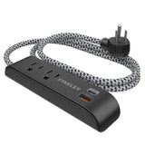 Stanley 2-AC Outlet 2-USB Port 300-Joules SurgeMax Surge Protector Power Strip with PD, 6-Ft. Fabric-Braided Cord with Low-Profile Plug, Black