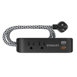 Stanley 2-AC Outlet 2-USB Port 300-Joules SurgeMax Surge Protector Power Strip with PD, 6-Ft. Fabric-Braided Cord with Low-Profile Plug, Black