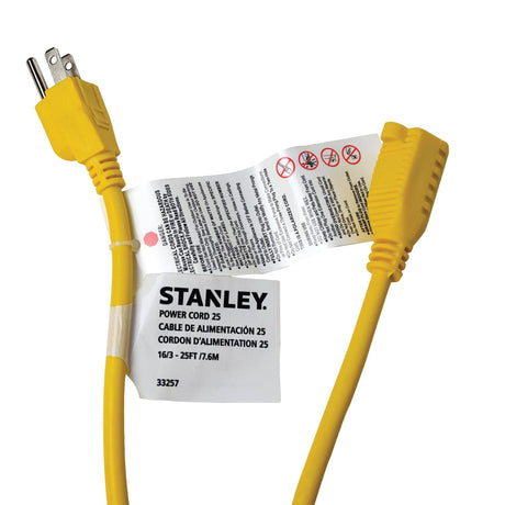 Stanley Outdoor Grounded Power Extension Cord, Yellow, 25 Ft.