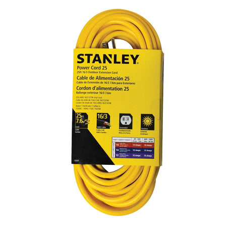 Stanley Outdoor Grounded Power Extension Cord, Yellow, 25 Ft.