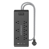 Stanley 8-AC Outlet 2-USB Port 2400-Joules Surge Blok Surge Protector Power Strip with PD, 6-Ft. Fabric-Braided Cord with Low-Profile Plug, 33308