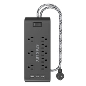 Stanley 8-AC Outlet 2-USB Port 2400-Joules Surge Blok Surge Protector Power Strip with PD, 6-Ft. Fabric-Braided Cord with Low-Profile Plug, 33308
