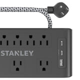 Stanley 8-AC Outlet 2-USB Port 2400-Joules Surge Blok Surge Protector Power Strip with PD, 6-Ft. Fabric-Braided Cord with Low-Profile Plug, 33308