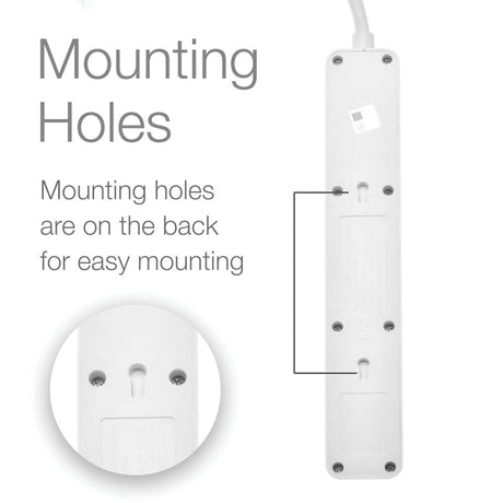 Digital Energy 6-AC Outlet 350-Joules Surge Protector Power Strip with Straight Plug, 15 Ft., White