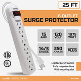 Digital Energy 6-AC Outlet 350-Joules Surge Protector Power Strip with Straight Plug, 25 Ft., White